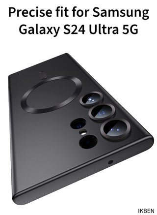 جراب Galaxy S24 Ultra 5G بحلقة مغناطيسية – متوافق مع الشحن اللاسلكي، حماية كاملة لعدسة الكاميرا، TPU مقاوم للصدمات والخدوش، تصميم نحيف، أسود مطفي (IKBEN) - view 4
