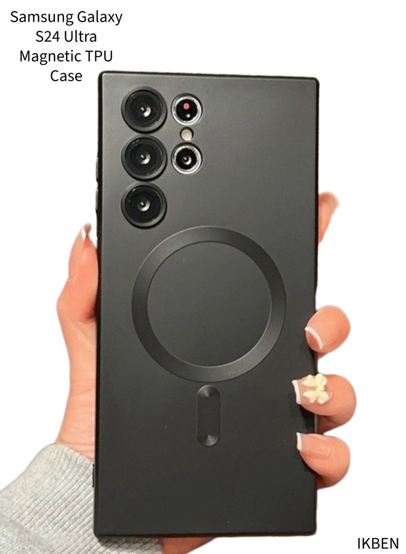 IKBEN Galaxy S24 Ultra 5G Magnetic Ring Case – Wireless Charging Compatible, Full Camera Lens Protection, Shockproof Anti-Scratch TPU Slim Cover, Matte Black (IKBEN) - Image 1