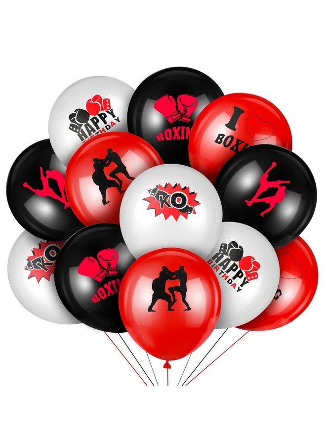 Vinsot 36 Pack Boxing Party Decorations Boxing Balloons 12 Inch Red Black and White Wrestling Latex Balloons for Wrestling Match Fight Sports Theme Birthday Party Supplies - Image 1