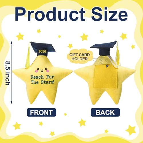 Motionchic Graduation Gift 2026 Star Stuffed Animal with Black Cap Tassel Card Holder Reach for the Stars for Party FavorsSmile Face Style - Image 5