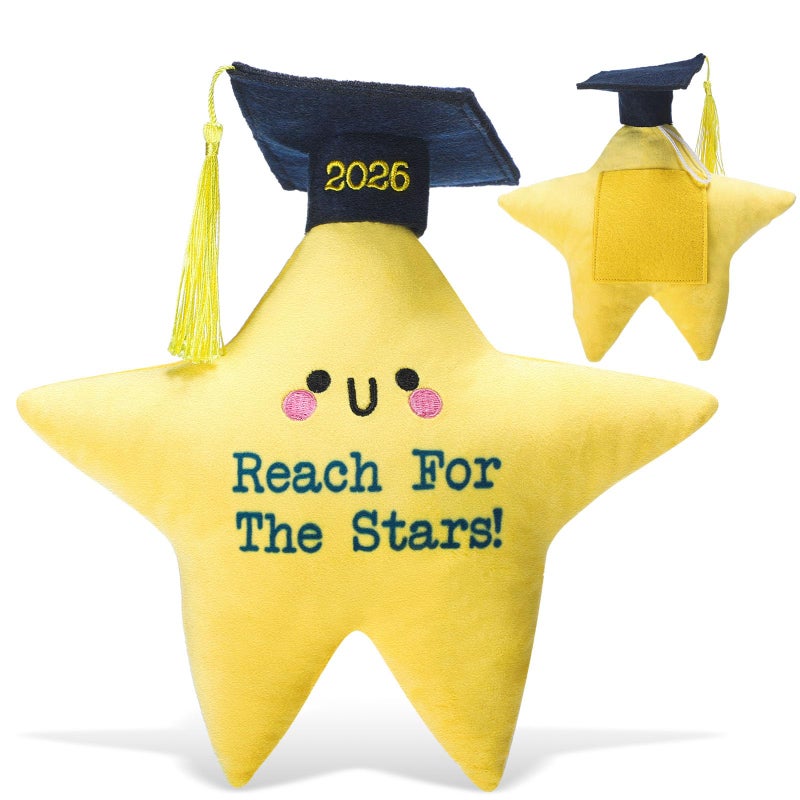 Motionchic Graduation Gift 2026 Star Stuffed Animal with Black Cap Tassel Card Holder Reach for the Stars for Party FavorsSmile Face Style - Image 3