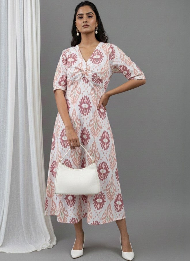 WineRed Wine Red Women Cotton Cinched Empire Midi Dress - Image 5