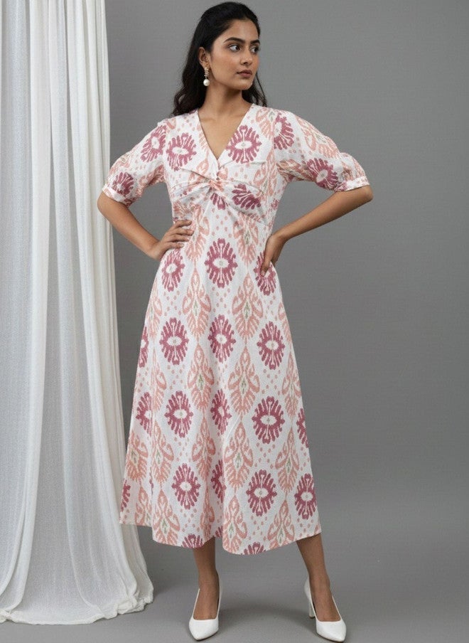 WineRed Wine Red Women Cotton Cinched Empire Midi Dress - Image 1