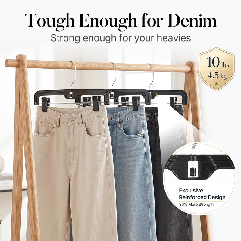 HOUSE DAY Pants Hangers 12 Pack Skirt Hangers with Clips 14 Inch Plastic Pants Hangers 360-Rotating Stainless Steel Clips,Hangers with Adjustable Clips, Hangers for Pants, Skirts, Jeans,Slacks(Black) - Image 4