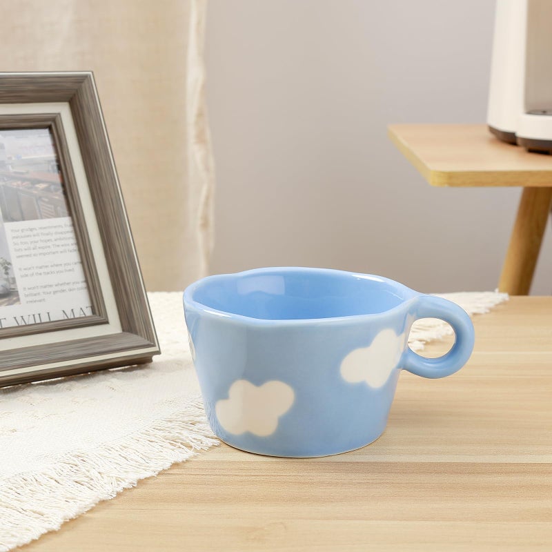 Koythin Ceramic Coffee Mug, Cute Creative Hand Printed Mug Design for Office and Home, 6.5 oz/200 ml for Latte Tea Milk (Blue Sky and White Clouds) - Image 3
