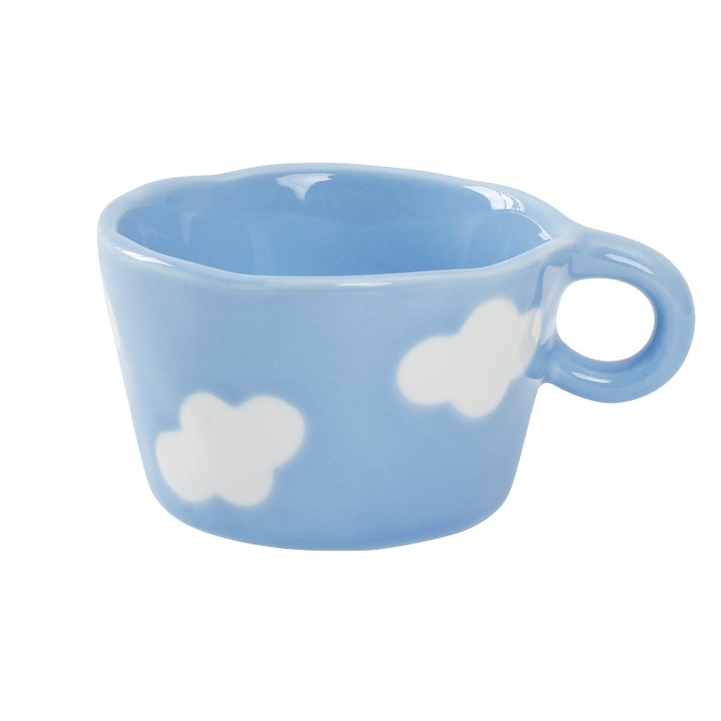 Koythin Ceramic Coffee Mug, Cute Creative Hand Printed Mug Design for Office and Home, 6.5 oz/200 ml for Latte Tea Milk (Blue Sky and White Clouds) - Image 1