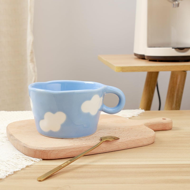 Koythin Ceramic Coffee Mug, Cute Creative Hand Printed Mug Design for Office and Home, 6.5 oz/200 ml for Latte Tea Milk (Blue Sky and White Clouds) - Image 4