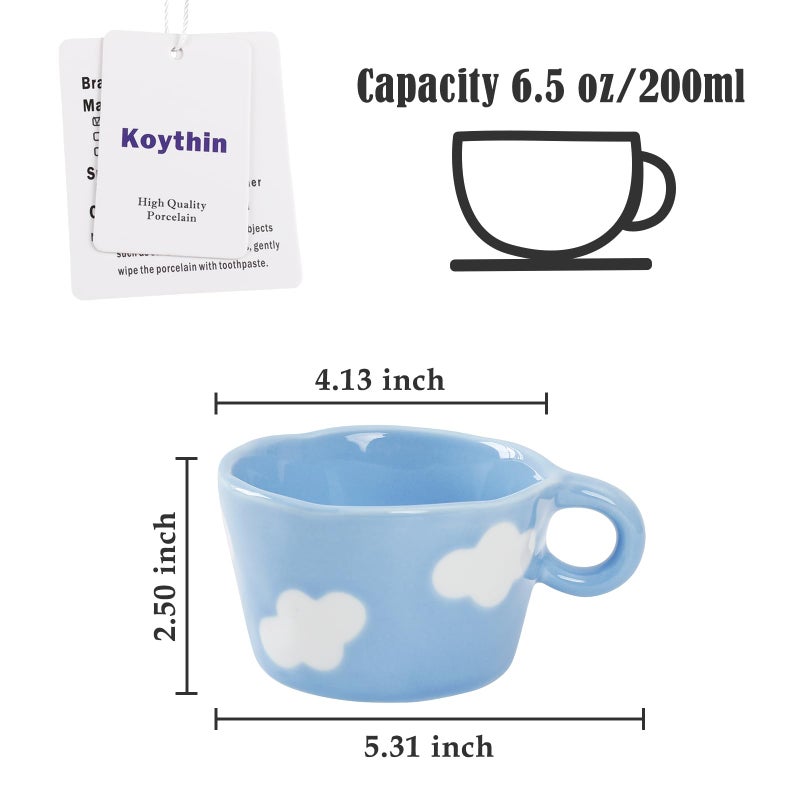 Koythin Ceramic Coffee Mug, Cute Creative Hand Printed Mug Design for Office and Home, 6.5 oz/200 ml for Latte Tea Milk (Blue Sky and White Clouds) - Image 2
