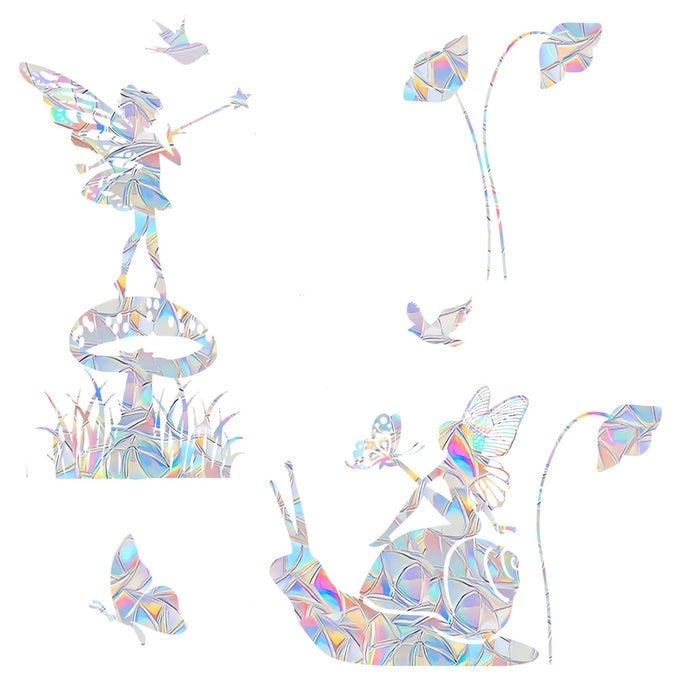 RAINBOW BIRD WINDOW DECALS 2 NONADHESIVE REUSABLE STATIC CLING DECOR FOR GLASS DOORS BIRD STRIKE DETERRENT SUNCATCHER STICKERS
