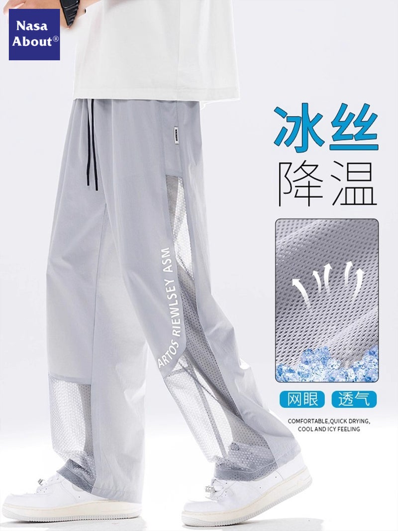 Nasa Ice Silk Casual Pants Men'S Summer Mesh Breathable Loose Straight Sports Pants Trendyy Light Sun Protection Pants - Image 2