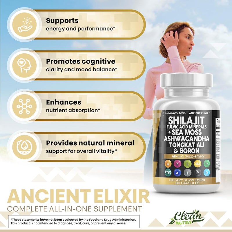 Clean Nutraceuticals مكمل شيلجيت النقي للرجال من كلين نوتراسيتيكالز مع طحالب البحر تونكات علي أشواغاندا بورون زنك CoQ10 PQQ كبسولات حمض الفولفيك دعم الطاقة 90 عدداً بديل الجل المطاطي المسحوق - Image 5