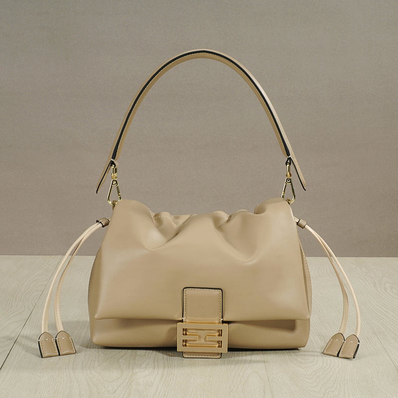 25 New Mother'S French Stick Underarm Bag Drawstring Bag Large Capacity Commuter Shoulder Crossbody Leather Women'S Bag - Image 4