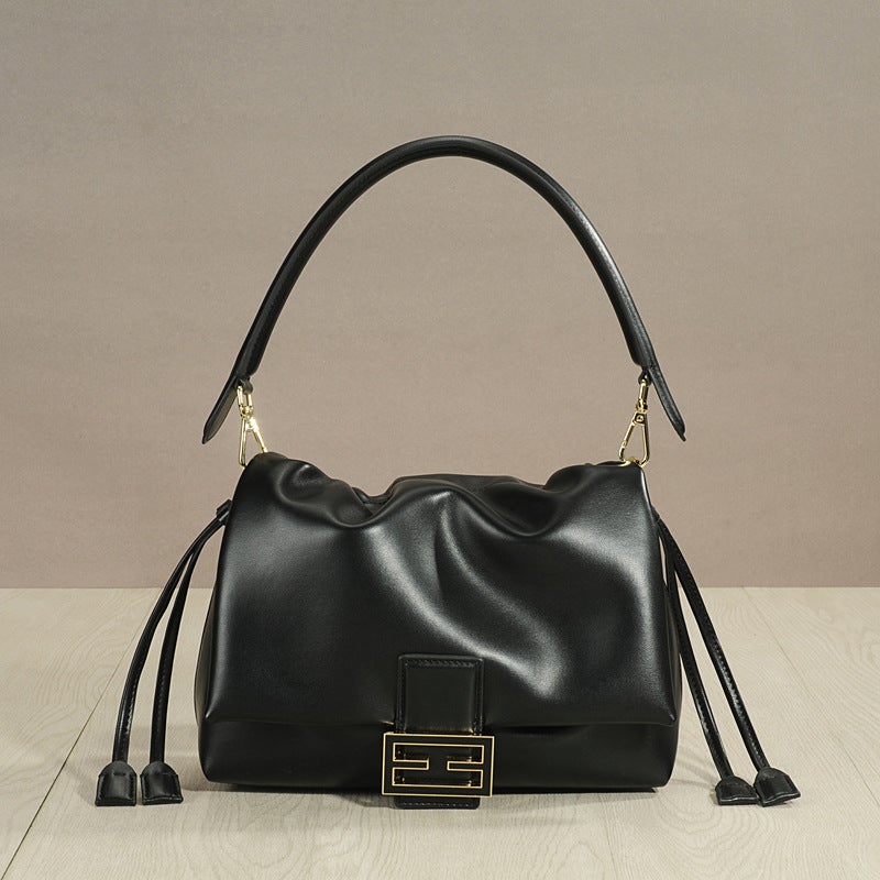 25 New Mother'S French Stick Underarm Bag Drawstring Bag Large Capacity Commuter Shoulder Crossbody Leather Women'S Bag - Image 5