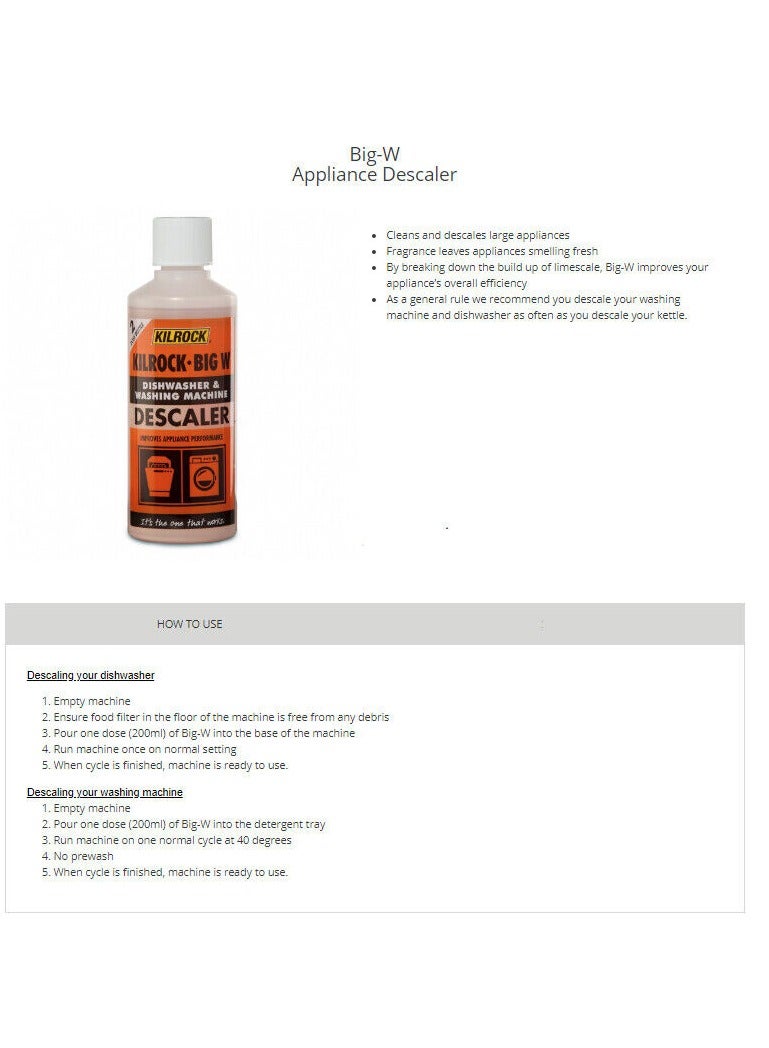 KILROCK Big W Dishwasher And Washing Machine Descaler 400 ML - Image 3