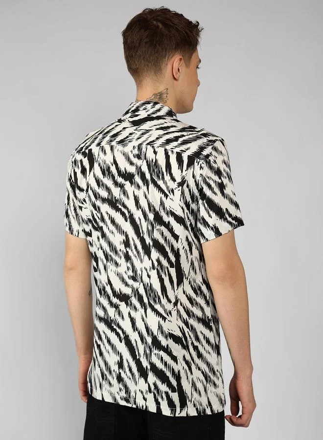 Dennis Lingo Relaxed Fit Black Viscose Shirt Cuban Collar