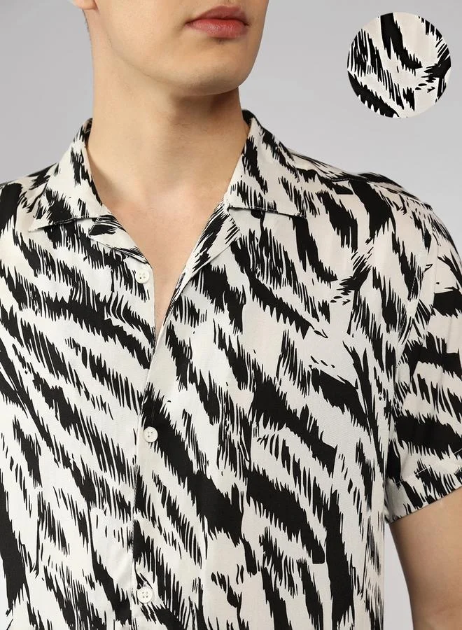 Dennis Lingo Relaxed Fit Black Viscose Shirt Cuban Collar