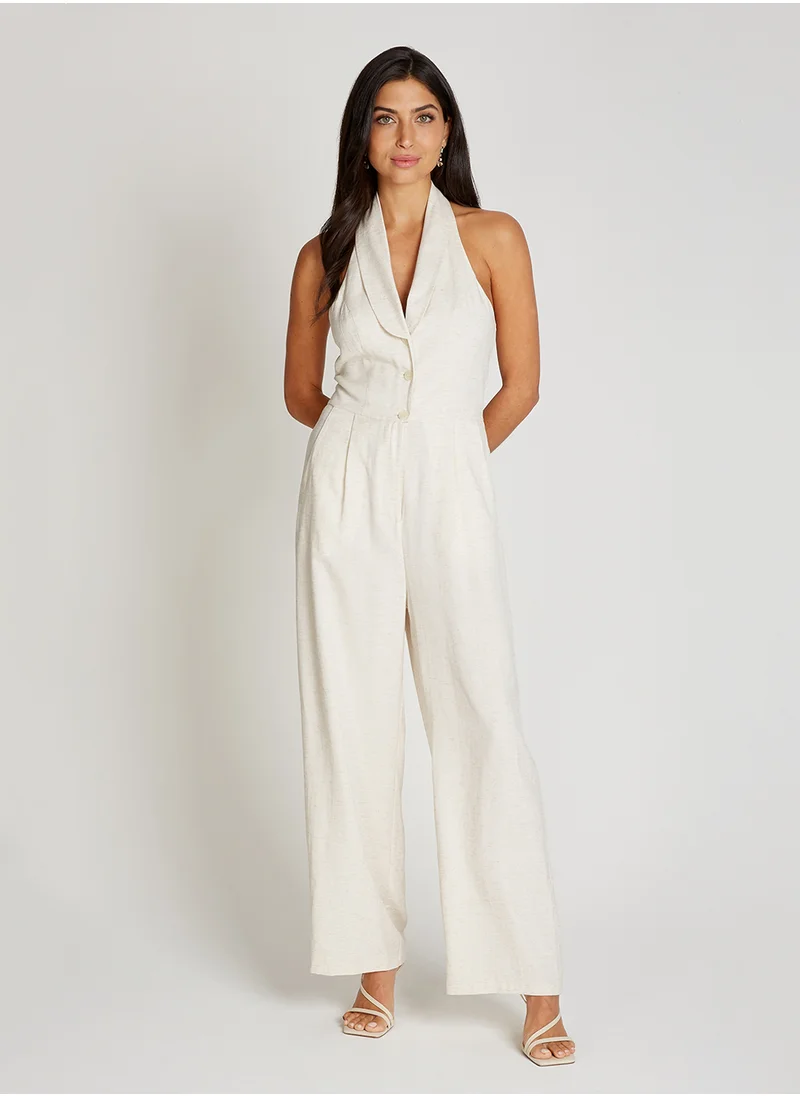Little Mistress Sleeveless V Neck Wide Leg Jumpsuit