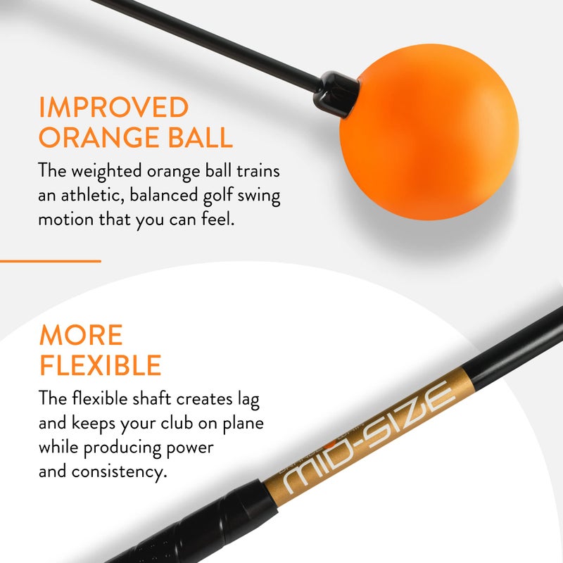 Orange Whip مدرب ضربات الجولف بحجم متوسط برتقالي لتحسين الإيقاع والمرونة والتوازن والسرعة ومستوى الضرب والقوة، مسجل براءة اختراع ومصنوع في الولايات المتحدة، 43.5" - Image 3
