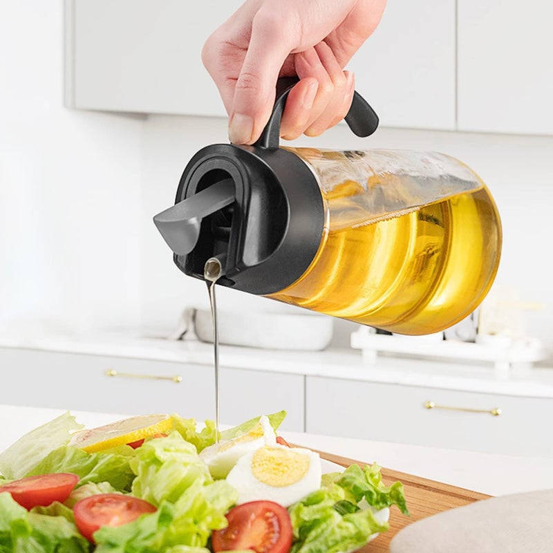 Cazuela Olive Oil Vinegar Dispenser Bottle Auto Flip bottles for kitchen 18 OZ with Leakproof Cap No Grip Easy Clean with Handle for Kitchen Cooking Black - Image 2