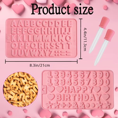 YCDMLJC 2 pcs Number Chocolate Molds and Letter Silicone Molds, with 2 Droppers, Cake letter Decorations silicone molds for baking,chocolate,gummy,candle,jello,cookies - Image 2