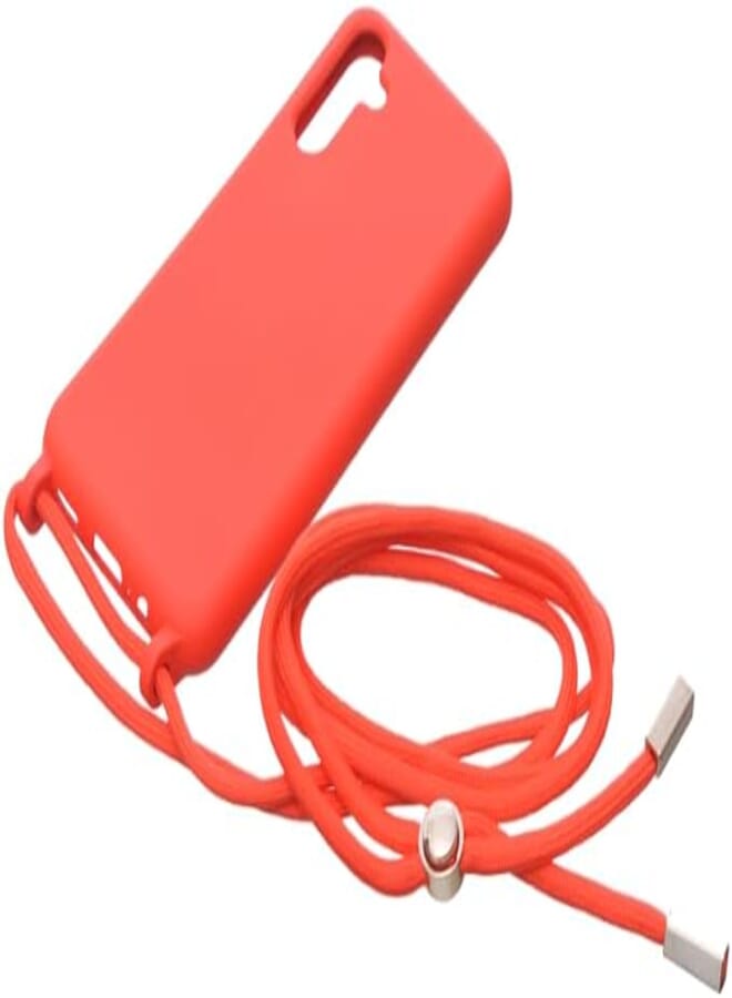 Silicone Back Phone Protection Cover With Fabric Strap And Safety Edges For Samsung Galaxy M14 5G - Red