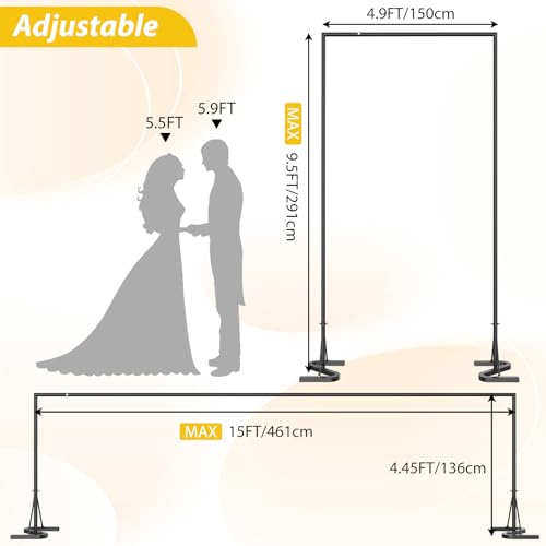 HAITRAL Black Backdrop Banner Stand 10x7 FT,Square Wedding Arch Balloon Metal Frame,Heavy Duty Background Stand Kit,Adjustable Photo Backdrop Stand for for Parties Birthday Video Studio - Image 3
