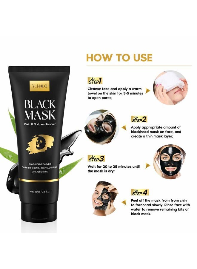 YLNALO Blackhead Remover Mask Kit, Charcoal Peel Off Facial Mask with Brush and Pimple Extractors, Deep Cleansing for Face Nose Blackhead Pores Acne, For All Skin Types (3.5 Fl.oz) - Image 4