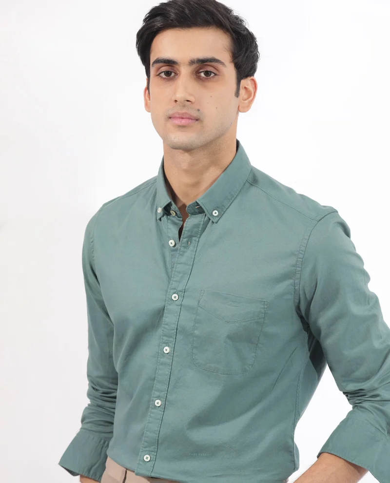 Rare Rabbit Rare Rabbit Men's Auxfo Light Petrol Cotton Fabric Full Sleeves Solid Shirt