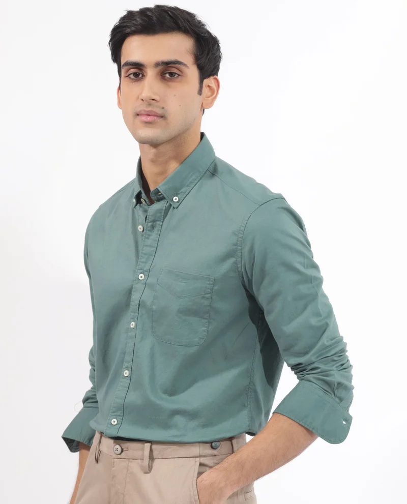 Rare Rabbit Rare Rabbit Men's Auxfo Light Petrol Cotton Fabric Full Sleeves Solid Shirt