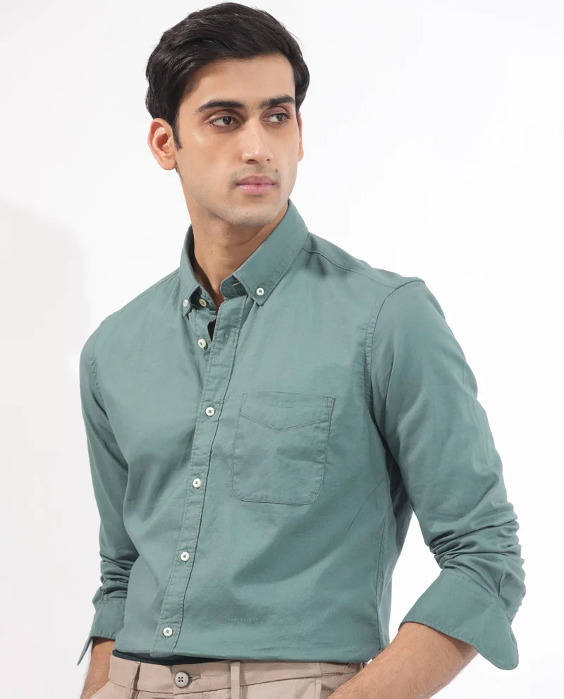 Rare Rabbit Rare Rabbit Men's Auxfo Light Petrol Cotton Fabric Full Sleeves Solid Shirt