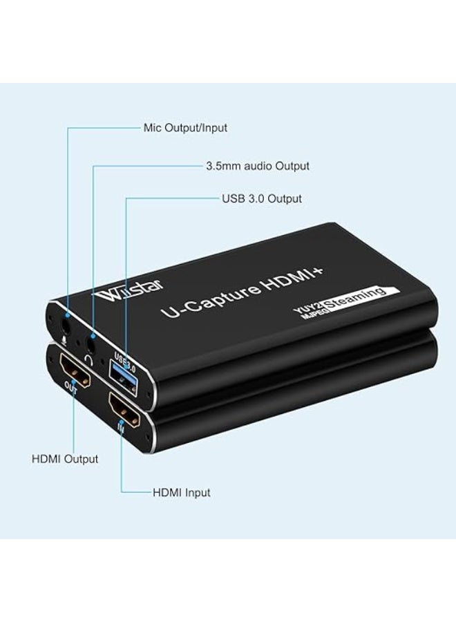 HDMI Video Capture Card with USB 3.0, Supports 4K HDMI Input and 1080P Video Capture, Microphone Input, HDMI Loop-Out for Live Streaming, Gaming and Video Recording - Image 2
