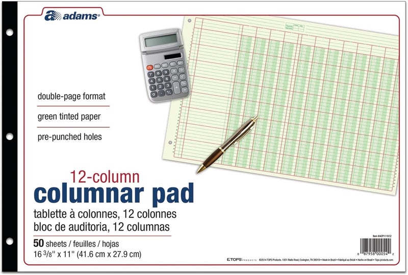 Cardinal Adams® Analysis Pad, 11" x 16 3/8", 100 Pages (50 Sheets), 12 Columns, Green - Image 2