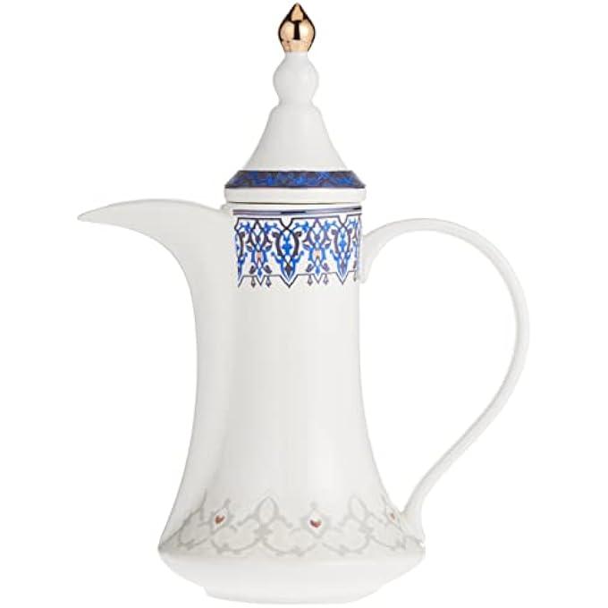 rayihni Istekana CahwaPorcelain Arabic Coffee Set With Dallah And Dates Bowl With Lid 16 PiecesDecorated With Colored Drawing Assorted - Image 2