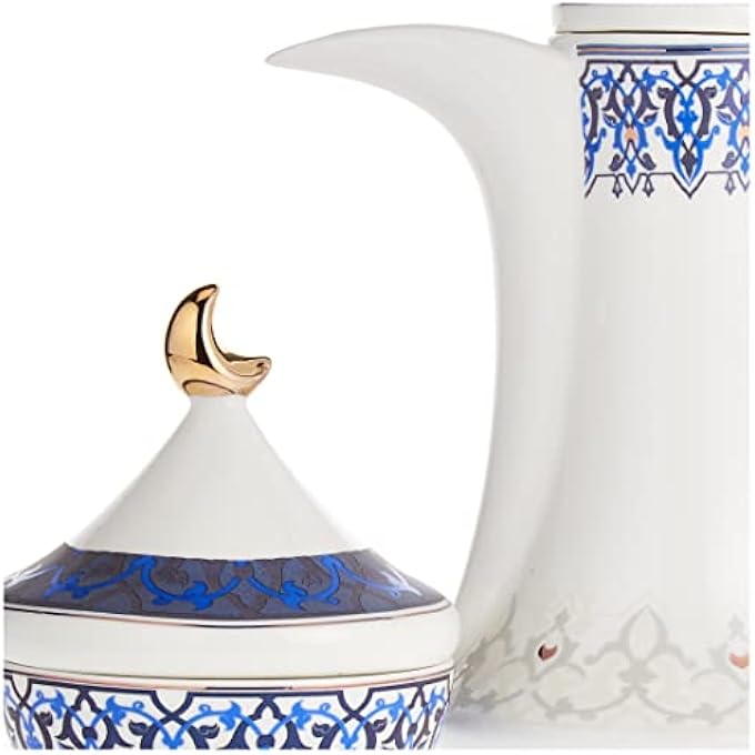 rayihni Istekana CahwaPorcelain Arabic Coffee Set With Dallah And Dates Bowl With Lid 16 PiecesDecorated With Colored Drawing Assorted - Image 4