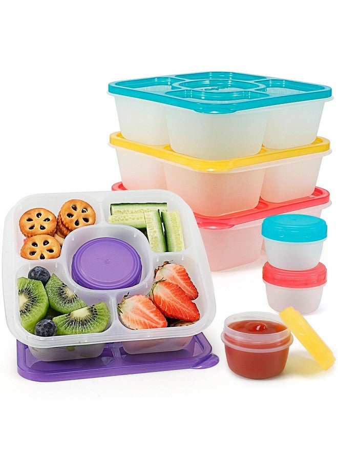 Caperci Original Bento Snack Box Containers for Kids & Adults - Lunchable Food Containers 5 Compartments with 4 Leakproof Small Containers, BPA-Free, Set of 4 (Brights) - Image 1