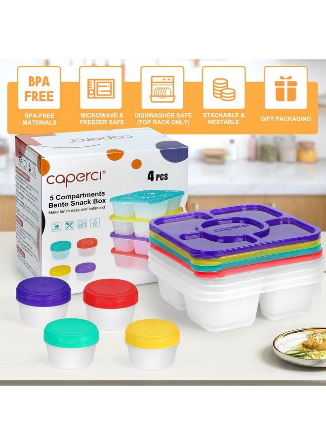 Caperci Original Bento Snack Box Containers for Kids & Adults - Lunchable Food Containers 5 Compartments with 4 Leakproof Small Containers, BPA-Free, Set of 4 (Brights) - Image 4