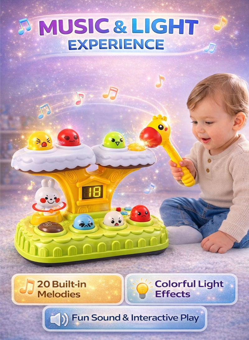 Oobidoo Whack A Mole Interactive Hammer Toy for Toddlers 7 Pop Up Moles Game with LED Score Display 7 Speed Levels 20 Built in Melodies Light and Sound Educational Toy for Kids Hand Eye Coordination Reflex Development Baby Learning Activity with Soft Safe Hammer Suction Base 18M Plus - Image 5