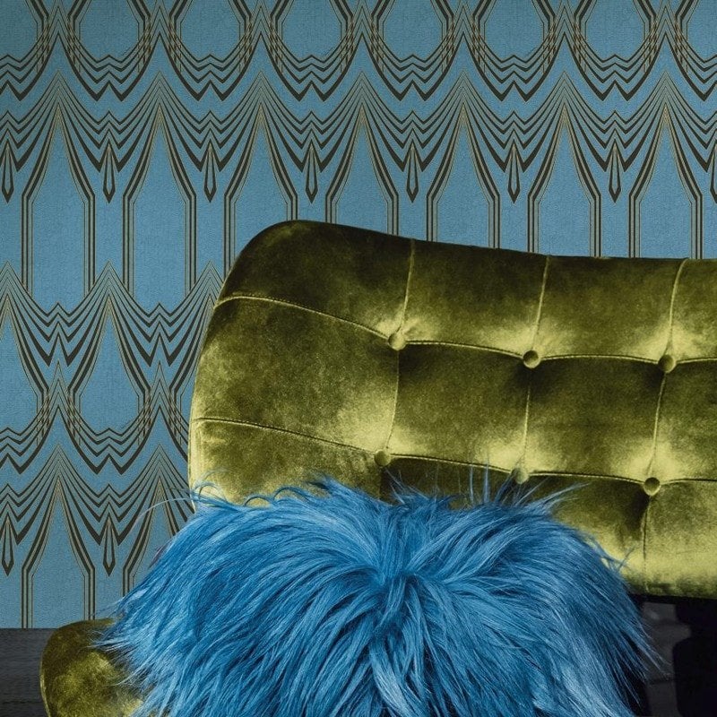 Roberto Cavalli 16003 Italian Wallpaper, Blue with Decorated Black, 7m² - Image 1