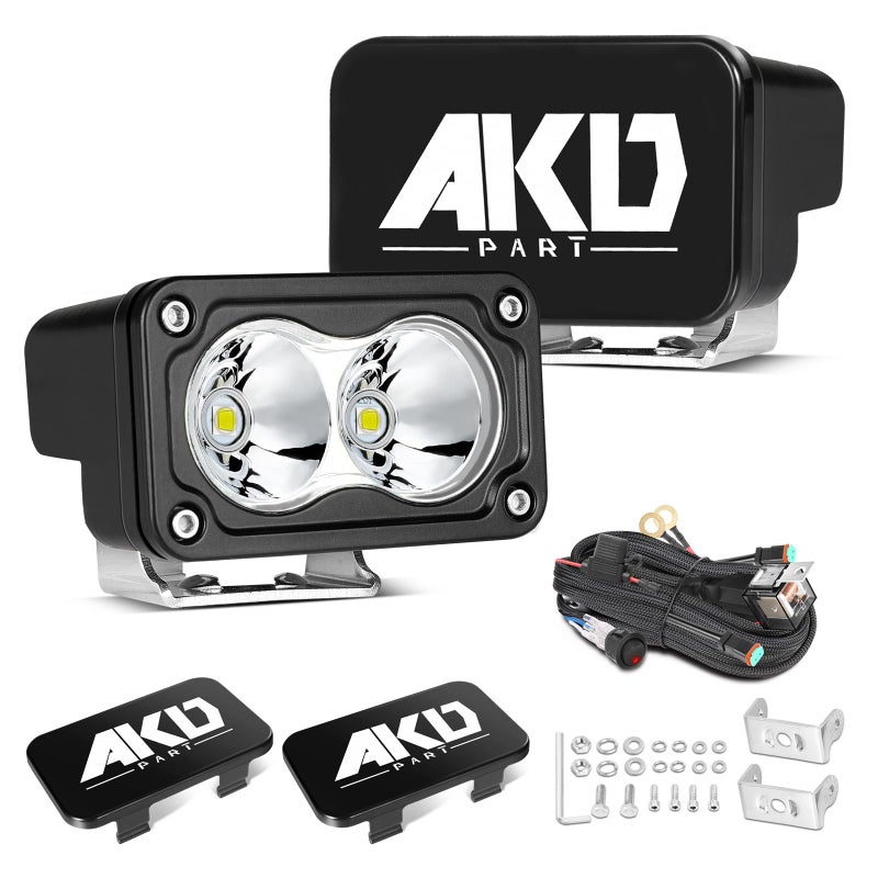 AKD Part LED Pods 3 Inch 40W CREE Spot LED Pod Lights with with Wiring Harness Black Covers Small Off Road Driving Lights Fog Light 2 Packs for Trucks Motorcycle UTV ATV SUV Dirt Bike