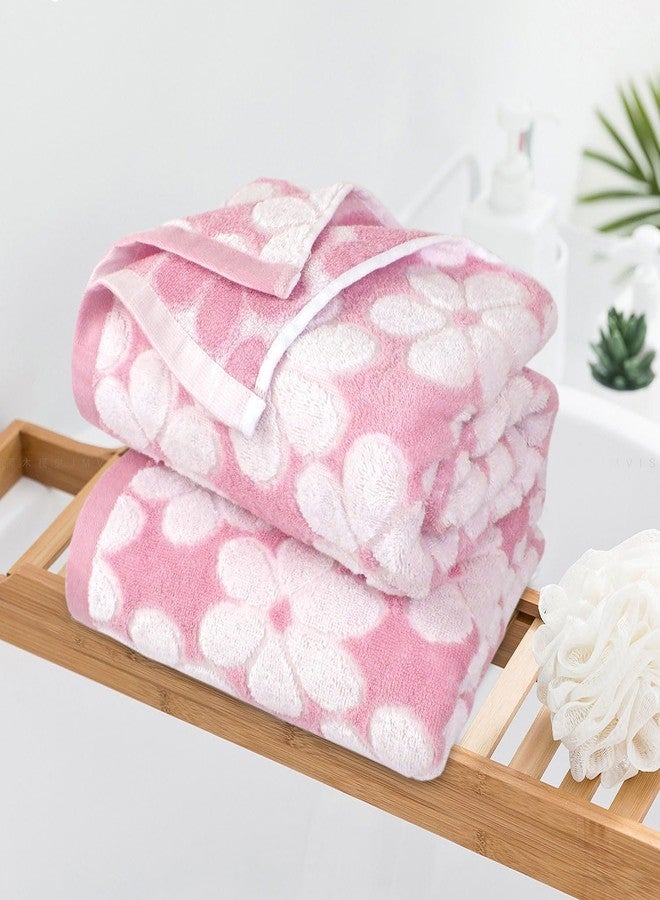 Jacquotha Pink Bath Towels Set of 2, Super Absorbent & Decorative 27.5x55 Inches, Cute Floral Jacquard Shower Towel for Bathroom, Cotton - Image 2