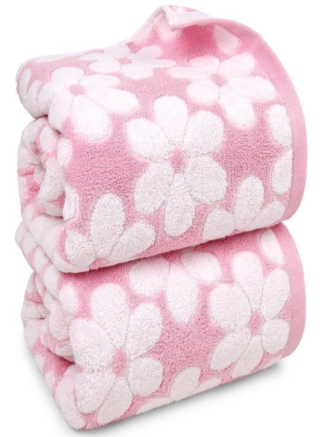 Jacquotha Pink Bath Towels Set of 2, Super Absorbent & Decorative 27.5x55 Inches, Cute Floral Jacquard Shower Towel for Bathroom, Cotton - Image 1
