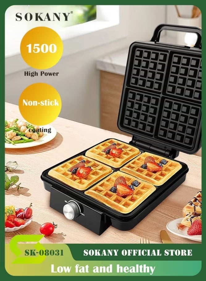 sokany Electric Waffle Maker, 1500w 4 Slice Non-stick Teflon Plates, Adjustable Temperature Control, Sk-08031 - Image 5