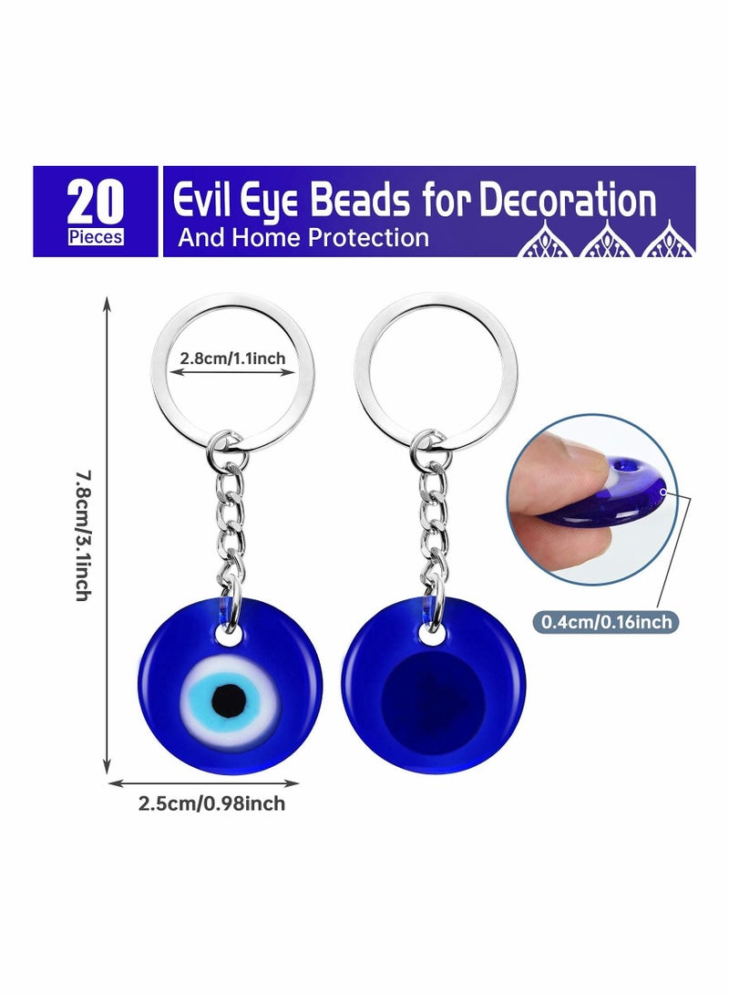 20 Pieces Turkish Blue Eye Keychain Charms Pendants Crafting Glass with Keyring Hanging Ornament Jewelry Accessories Amulet for Good Luck