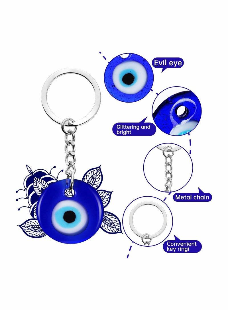 20 Pieces Turkish Blue Eye Keychain Charms Pendants Crafting Glass with Keyring Hanging Ornament Jewelry Accessories Amulet for Good Luck