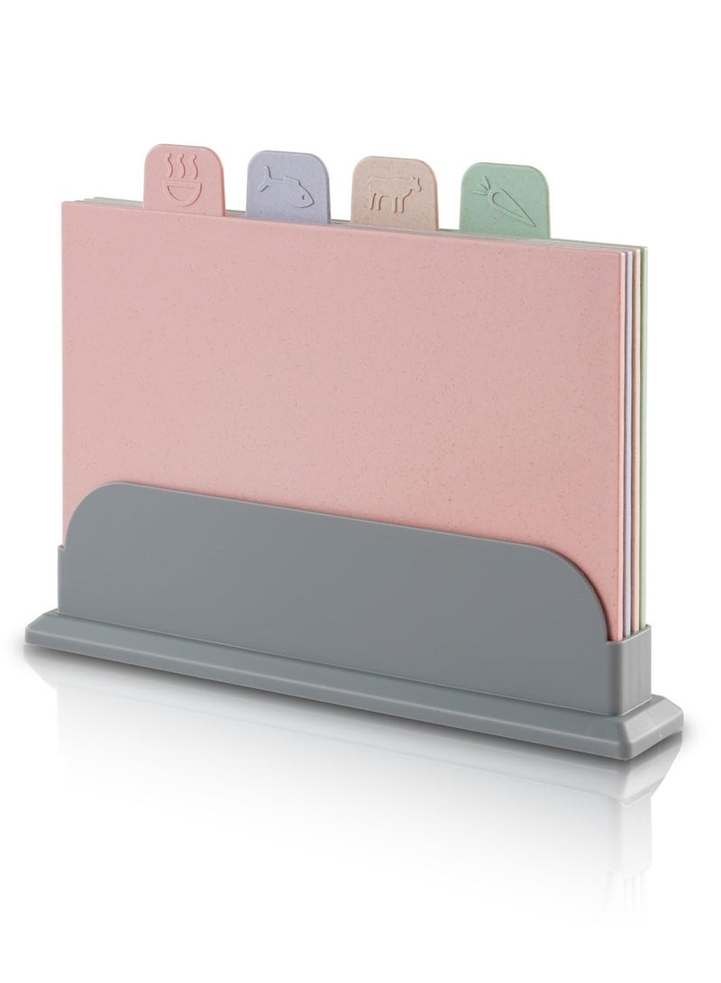 SYOSI 4 Pcs Cutting Board Set with Stand Color Coded Reversible Chopping Boards Plastic Cutting Boards Compact for Safer Food Prep Prevent Cross-contamination Eco-friendly Wheat Straw Fiber - Image 1