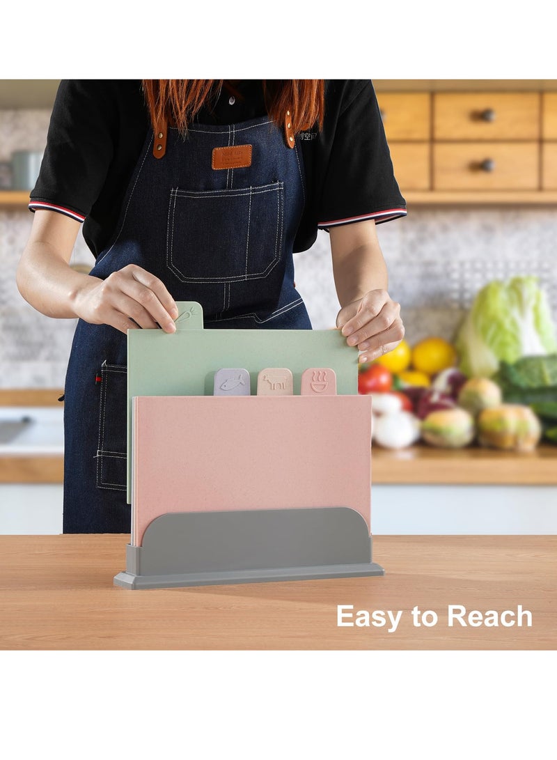 SYOSI 4 Pcs Cutting Board Set with Stand Color Coded Reversible Chopping Boards Plastic Cutting Boards Compact for Safer Food Prep Prevent Cross-contamination Eco-friendly Wheat Straw Fiber - Image 4