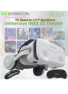 في آر شينيكون G15E VR نظارات IMAX 3D أفلام الواقع الافتراضي نظارات الواقع الافتراضي Google Cardboard Box VR خوذة للهاتف 4.7-7 بوصة، تدعم عصا التحكم في الألعاب (أبيض)  - Image 1