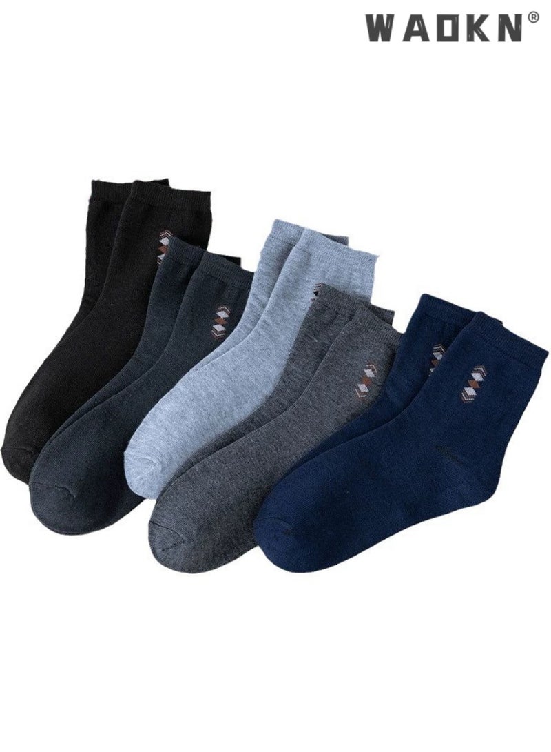 WAOKN 5 Pairs Men's 100% Cotton Crew Socks: Mid-Calf, Dress Socks, Moisture Wicking, Suitable for All Seasons, Striped Pattern in a Variety of Colors for Business Casual Wear - Image 1