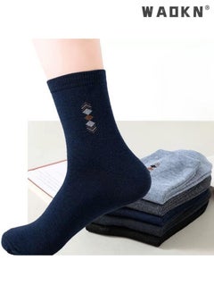 WAOKN 5 Pairs Men's 100% Cotton Crew Socks: Mid-Calf, Dress Socks, Moisture Wicking, Suitable for All Seasons, Striped Pattern in a Variety of Colors for Business Casual Wear  - Image 3