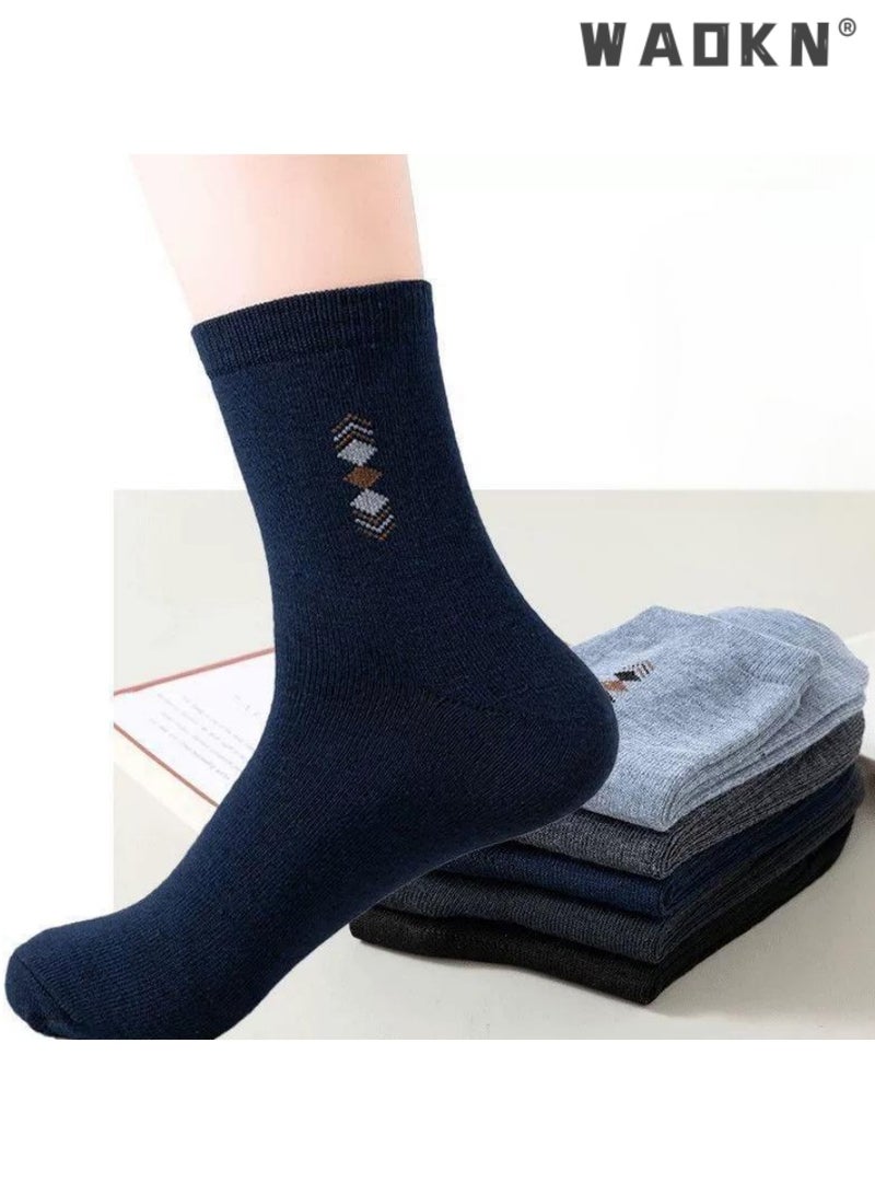 WAOKN 5 Pairs Men's 100% Cotton Crew Socks: Mid-Calf, Dress Socks, Moisture Wicking, Suitable for All Seasons, Striped Pattern in a Variety of Colors for Business Casual Wear - Image 3
